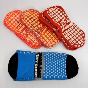 Sky Zone Guam SkySocks Glow Orange, Red, Blue Non-Slip Gripper Socks New Bundle